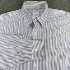 Brooks Brothers Button Down Shirt Mens 16-34 Blue Striped Madison Non-Iron