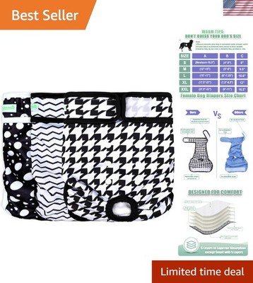 Washable Dog Diapers for Small Female Dogs - Pack of 3 in Houndstooth