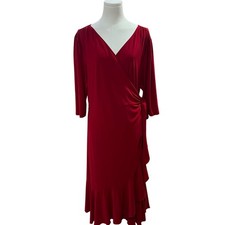 Kiyonna Red Wrap Ruffle Midi Dress Plus Size 3X Curve Glam Eveningcore Elegant