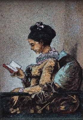 Echt Edelstein-Handarbeit Motiv Lesendes junges Mädchen nach Fragonard