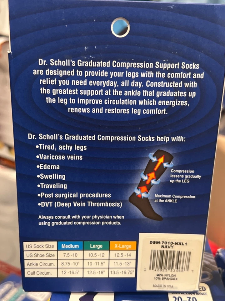 Calcetines de apoyo de compresión graduados Dr Scholls para hombre azul marino 20-30 mmHg talla X grande Foto 2 de 4