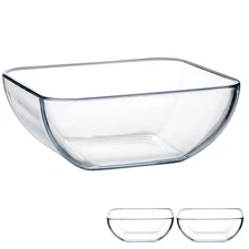 8 inch Deep Square Glass Bowl Set of 2, 2QT Tempered Glass Salad Bowls Microw...