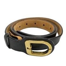 Auth LOUIS VUITTON - M9752 Black Gold unreadable Belt Leather Hardware