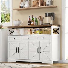 Rustic Sideboard 140 cm Wide, Kitchen Buffet Cabinet with 4 Doors & 3 Drawers