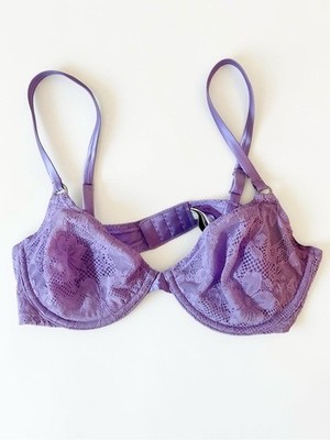 Fleur du Mal Le Stretch Lace Demi Bra Sz 34D Lilac Purple