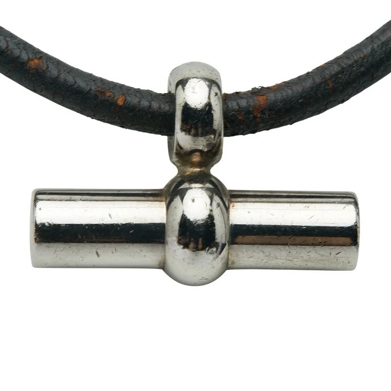 Gargantilla collar Hermes Grennan plata y cuero negro metal mujer AB Foto 3 de 4