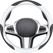 Leather Steering Wheel Cover 15 Inch Universal Non-slip Breathable Black White Leather Steering Wheel Cover 15 Inch Universal Non-slip Breathable Black White