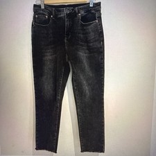 Tribal Jeans Woman Faded Black Stretch Raw Hem Mid Rise Denim Jeans Size W30/L27