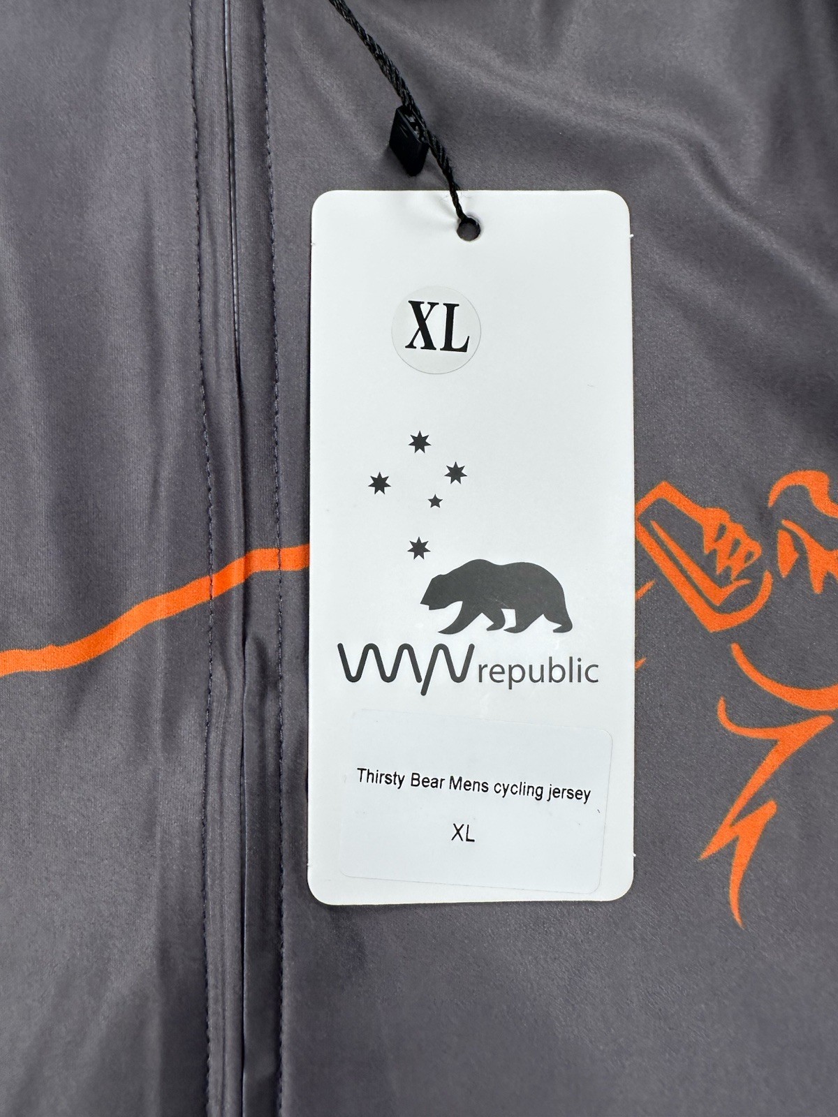 WYN Republic Cycling Jersey Mens XL Gray Thirsty Bear Full Zip Bike Riding NEW