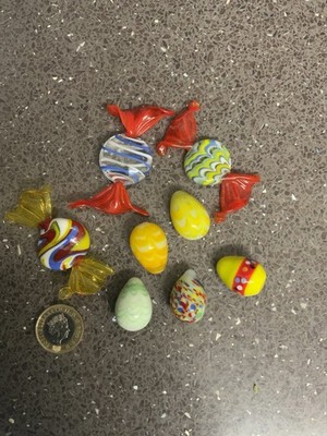 5 x Mini Murano Glas Eier und 3 Süßigkeiten nur UK.