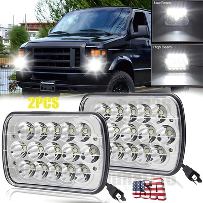 Pair 5x7" 7x6" LED Headlights DRL For Ford E-150 E-250 Econoline Van Club Wagon - Image 1 of 4