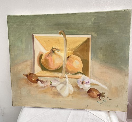 Original Painting French Still-life Pastel Basket Onions Provence Art 16x13” - Picture 9 of 16