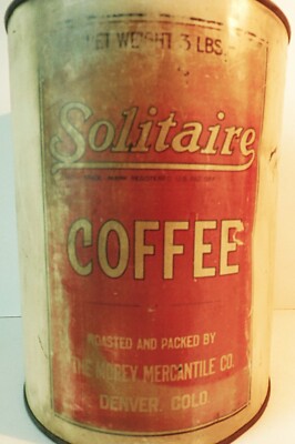 Vintage 3 lb Solitaire Coffee/Cracker Tin, Morey's Mercantile Company Denver
