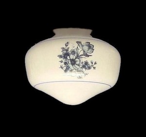 Schoolhouse Light Shade 4 X 6 X 8 1 4 White Glass Blue Floral