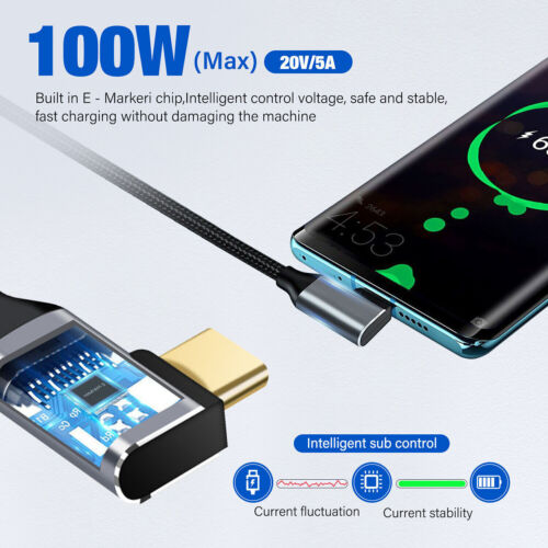 L Shape 100W 5A 4K USB 3.1 Type C Super Charging Data Transfer Cable Fast Charge - Picture 3 of 15