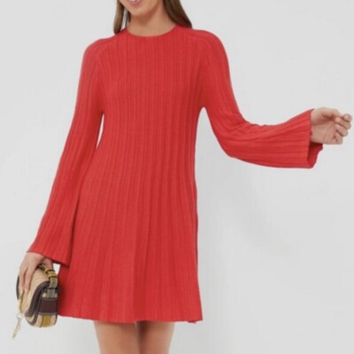 NEW Tuckernuck Knit Bell Sleeve Dress Women s XL Red Party Cocktail Fall Wedding