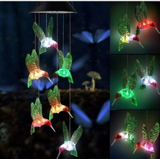 Color-Changing Solar Powered Hummingbird Wind Chime LED Lights Yard Garden Decor