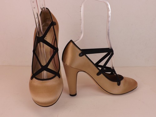 NUEVO BAILARINA MARC JACOBS BEIGE SATINADO ENTRECRUZADO NEGRO ELÁSTICO 39 ITALIA - Imagen 6 de 12