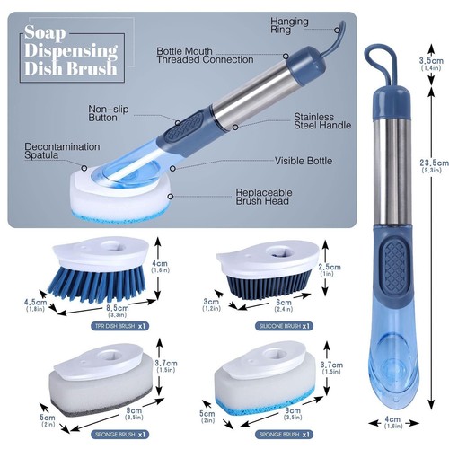 Brosse à Vaisselle avec Distributeur de Liquide Brosse pour Vaisselle avec 4 ... - Photo 3/7