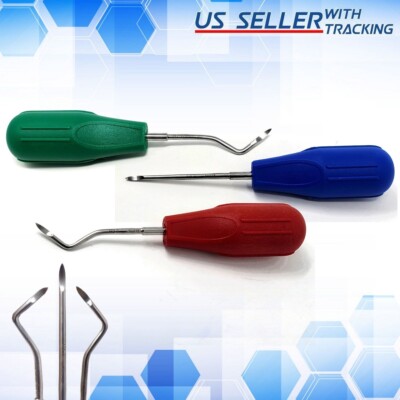 GERMAN 3 DENTAL HEIDBRINK ROOT TIP PICK ELEVATORS H1+H2+H3 COLOR PLASTIC HANDLES