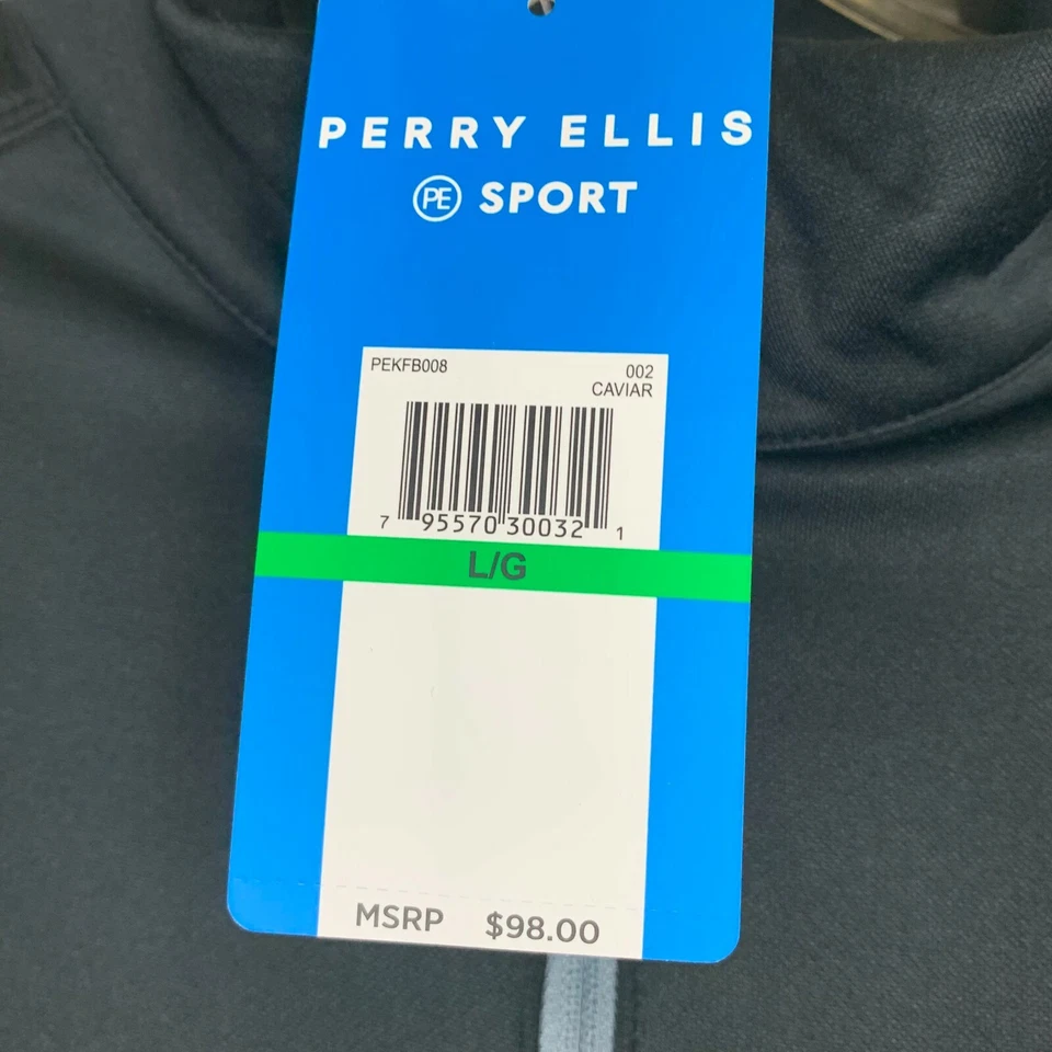 Mens Perry Ellis Large Blue Cotton Blend Long Sleeve Pull Over Half Zip Sweater  - Image 3 of 4
