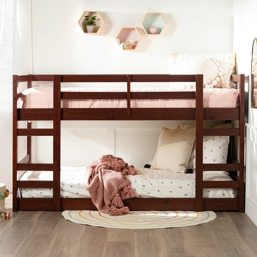 Twin Solid Pine Low Bunk Bed Bedsloft Full Bunks with Mattresses Wooden