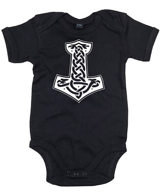 Wikinger Thor's Hammer nordische Mythologie Stärke & Kraft Babyweste Babywachsen SCHWARZ