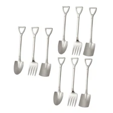 9PCS Shovel Spoon and Fork Set Stainless Steel Dessert Restaurant Ice Cream