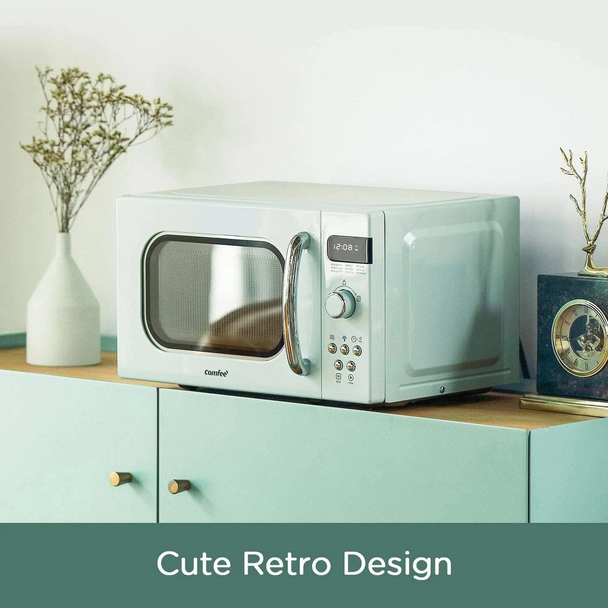 COMFEE' Retro Microwave with Multi-stage Cooking, Pastel Green