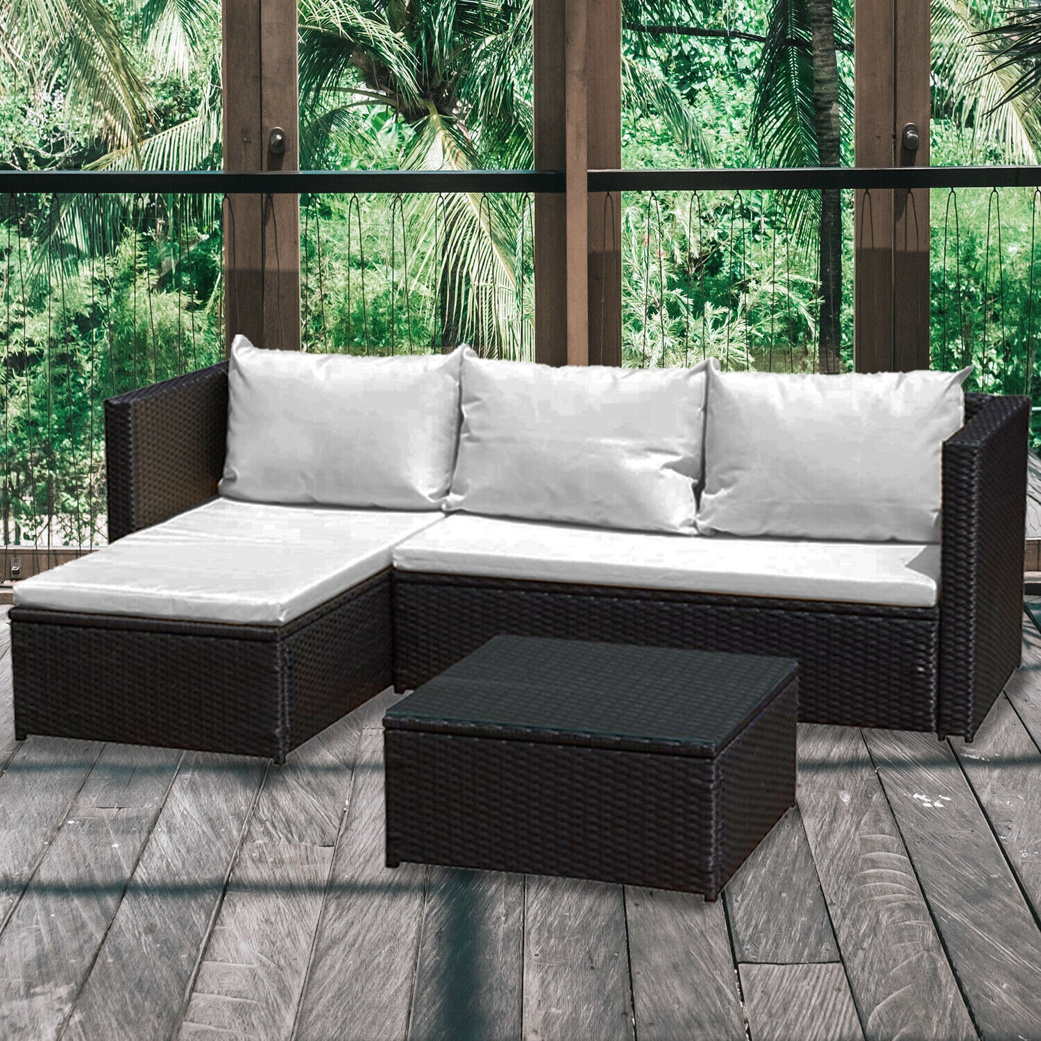 LShape Garden Furniture Set Heavy Duty Rattan Corner Outdoor Sofa