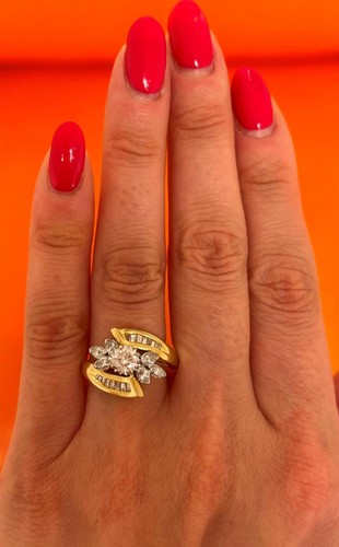 Anillo de compromiso de boda vintage de oro amarillo de 14 K de 1,18 quilates con diamantes naturales - Imagen 8 de 9