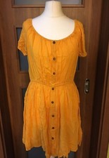 Nasty Gal Button Detail Bardot Mini Dress Yellow BNWT Size M
