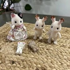 Lot 5 Calico Critters Flocked Tuxedo Cat Rabbits Mini Hamster