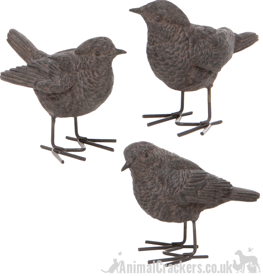 Wren bird ornaments 3 bronze effect figurines indoor outdoor garden