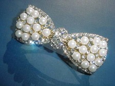   Beautiful Imitated Pearl Rhinestones Bow Tie Hair Barrette  