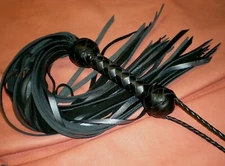 Leather Flogger 36 Lash Silver and Black Flogger Whip Hand Crafted USA SB