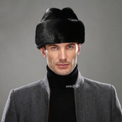 Winter Men's 100% Real Genuine Mink Fur Warm Hat Outdoor French Cap Bataclave