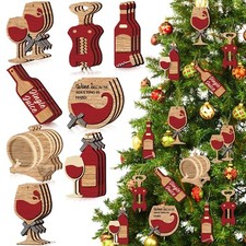 24 Pcs Christmas Wine Bottle Ornaments Wooden Xmas Wine Wooden Ornament Hangi...