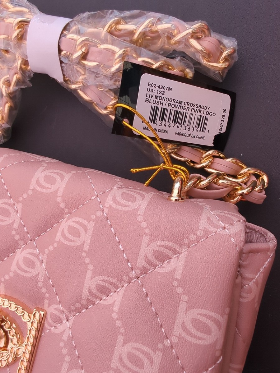 Bebe Women's Liv Monogram Small Crossbody Bag Blush Pink w Light
