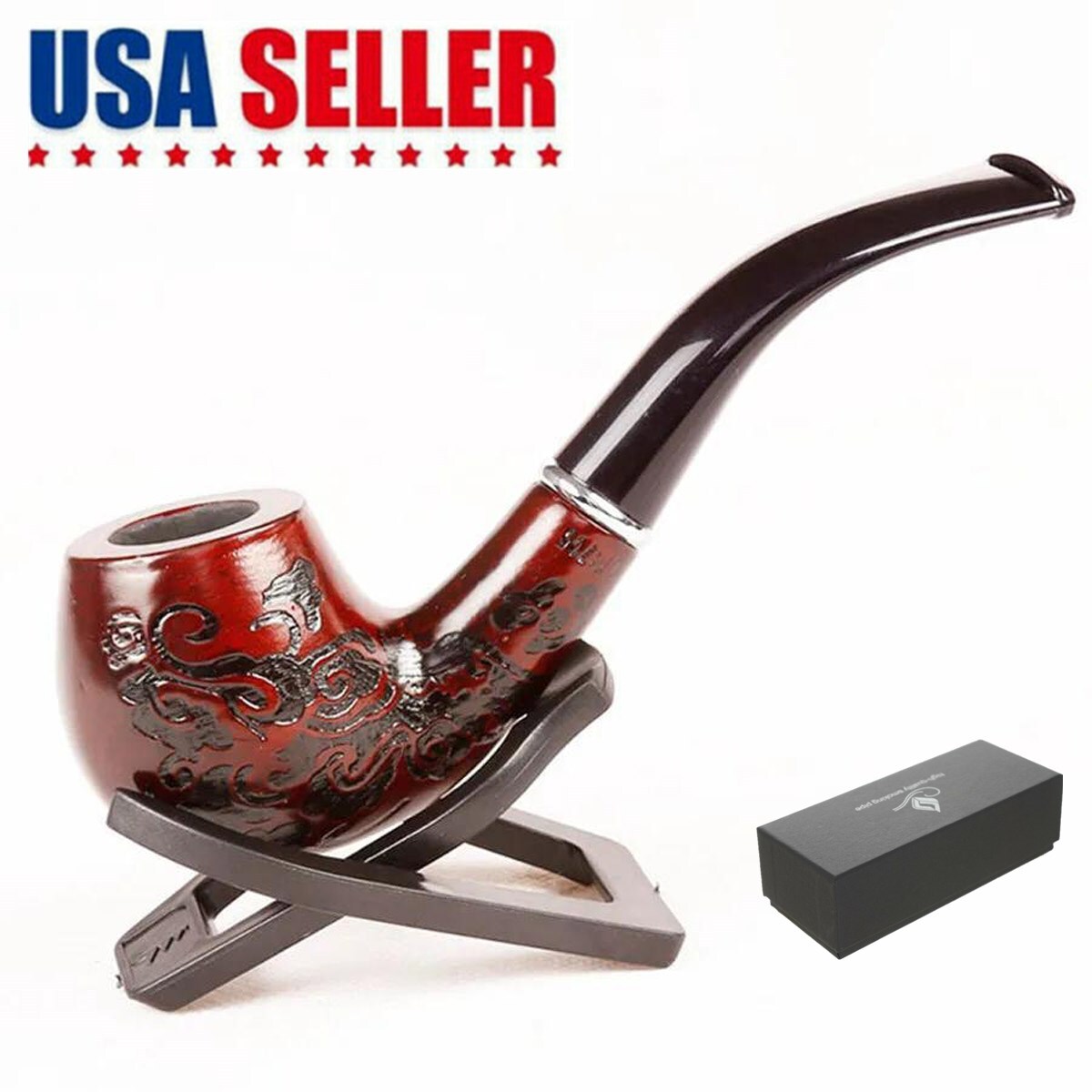 craft 9 items with indian tobacco Smoking Pipe Durable Wooden Wood Tobacco Cigarettes Cigar Pipes Enchase W/  Stand