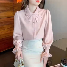 Chiffon Shirts Women Fashion pink Feminina Korean Style Office Tops Blouses