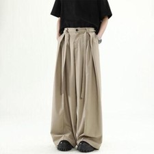 Men's Khaki Loose Wide-leg Trousers Casual Summer Pleated Pants