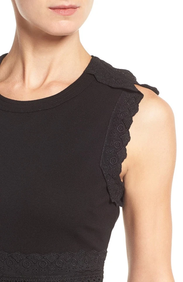 Kobi Halperin Eyelet Trim Fit & Flare 连衣裙黑色 SL 尺寸 8 全新无标签 $399 REE10505 — 第 3/4 张图片