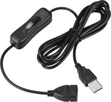 USB Cable with On/Off Switch, USB Male to Female Extension Cord 2M Black, for LE