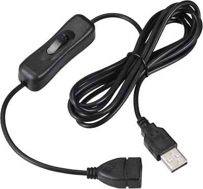 USB Cable with On/Off Switch, USB Male to Female Extension Cord 2M Black, for LE
