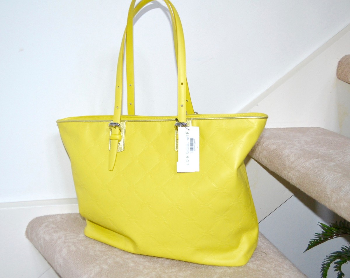 New $675 Authentic Longchamp LM Cuir Leather Lemon Yellow