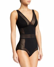 Else 272218 Women's Jolie Lace Detailed Triangle Bodysuit Black Size M