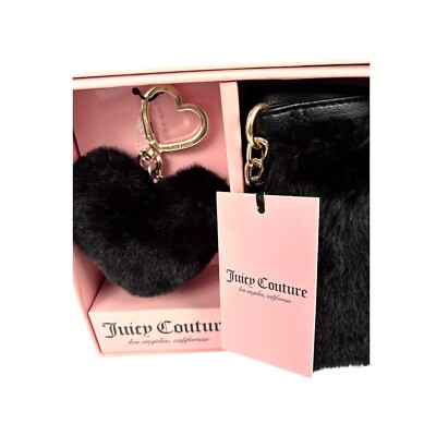 Juicy Couture Black Fur Crossbody & Heart Pom Pom Keychain Charm