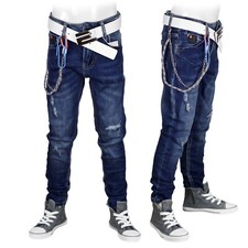 Jeans Jungen Bikerjeans Hose d.Blau Kinder Stretch Jeanshosen Gr. 122-164 #HJ957