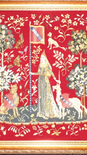 Schöne Handgestickt Gobelin mit Petit Point Stickerei" Die Dame mit dem Einhorn" - Bild 4 von 8